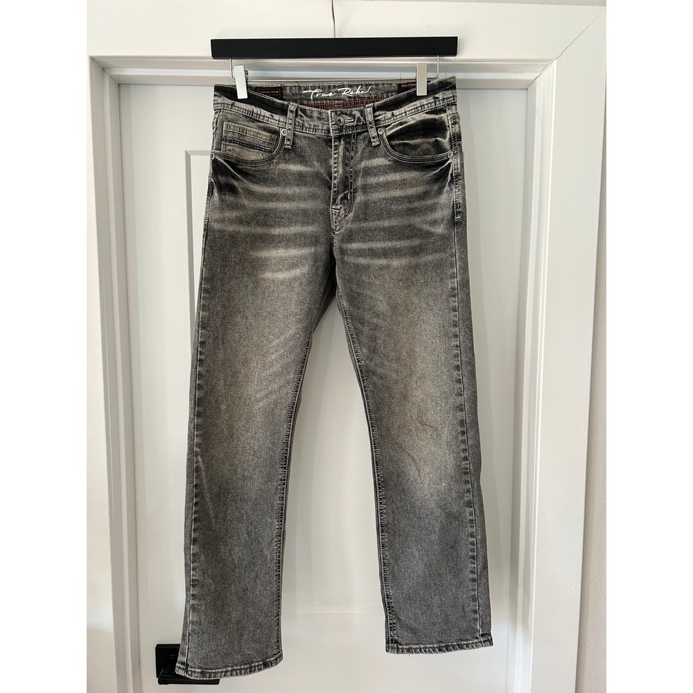 True Rebel Mens 805-Straight Fit Gray Washed Embroidered Jeans 30x30 Grunge Y2K